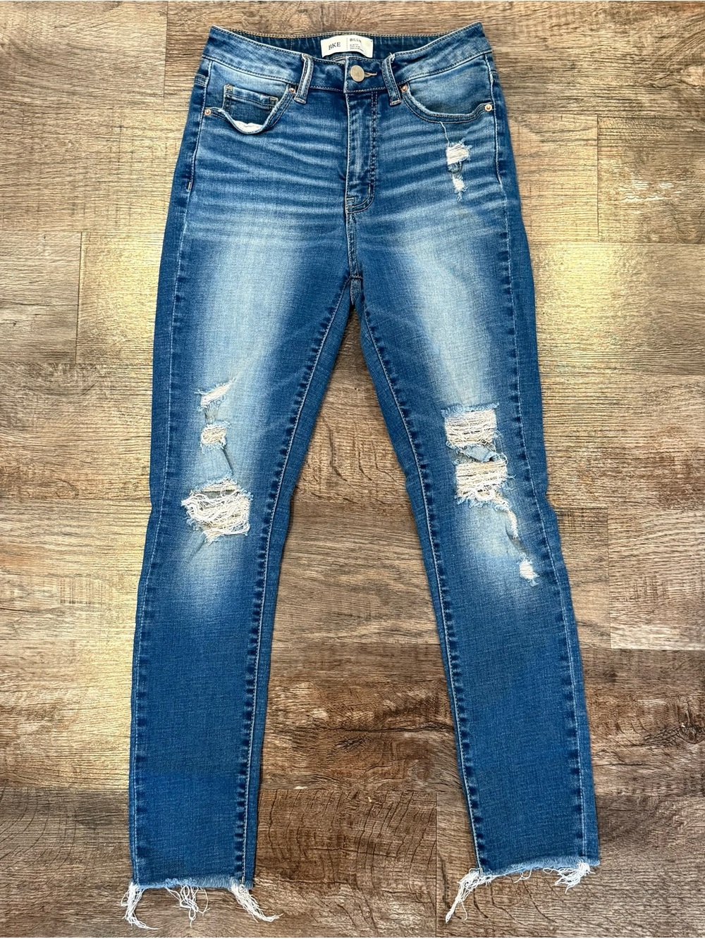 BKE Billie Slim Fit High Rise Ankle Skinny Medium Wash Distressed Jeans 26